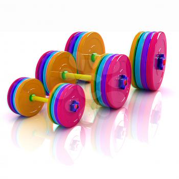 Fitness dumbbells. 3D illustration. Anaglyph. View with red/cyan glasses to see in 3D.