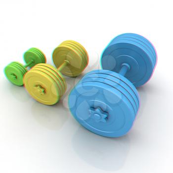 Fitness dumbbells. 3D illustration. Anaglyph. View with red/cyan glasses to see in 3D.