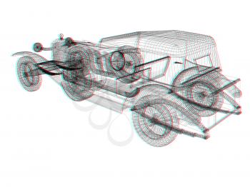 3d model retro car. 3D illustration. Anaglyph. View with red/cyan glasses to see in 3D.