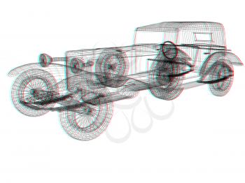 3d model retro car. 3D illustration. Anaglyph. View with red/cyan glasses to see in 3D.