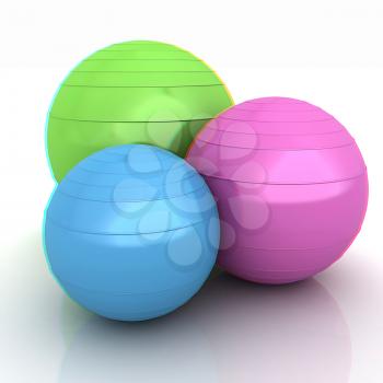 Fitness balls. 3D illustration. Anaglyph. View with red/cyan glasses to see in 3D.