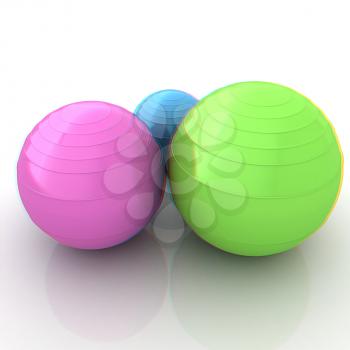 Fitness balls. 3D illustration. Anaglyph. View with red/cyan glasses to see in 3D.