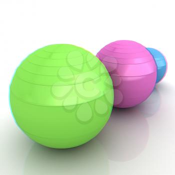 Fitness balls. 3D illustration. Anaglyph. View with red/cyan glasses to see in 3D.