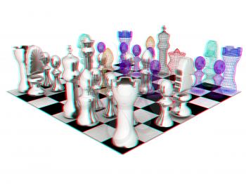 Chess. 3D illustration. Anaglyph. View with red/cyan glasses to see in 3D.