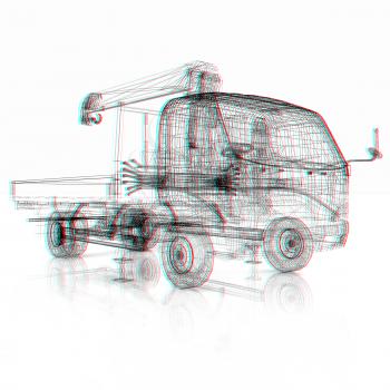 3d model truck. 3D illustration. Anaglyph. View with red/cyan glasses to see in 3D.