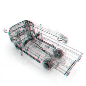 3d model truck. 3D illustration. Anaglyph. View with red/cyan glasses to see in 3D.