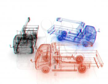 3d model truck. 3D illustration. Anaglyph. View with red/cyan glasses to see in 3D.