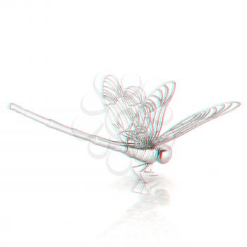 Dragonfly. 3D illustration. Anaglyph. View with red/cyan glasses to see in 3D.