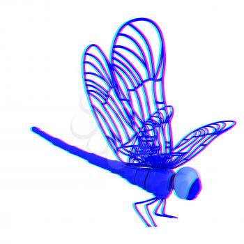 Dragonfly. 3D illustration. Anaglyph. View with red/cyan glasses to see in 3D.