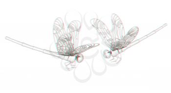 Dragonfly. 3D illustration. Anaglyph. View with red/cyan glasses to see in 3D.