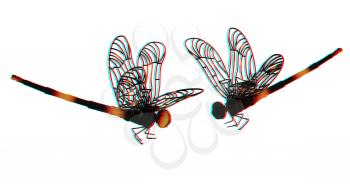 Dragonfly. 3D illustration. Anaglyph. View with red/cyan glasses to see in 3D.