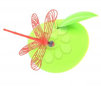 Dragonfly on apple. 3D illustration. Anaglyph. View with red/cyan glasses to see in 3D.