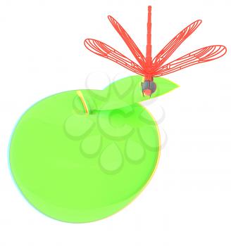 Dragonfly on apple. 3D illustration. Anaglyph. View with red/cyan glasses to see in 3D.