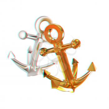 anchors. 3D illustration. Anaglyph. View with red/cyan glasses to see in 3D.