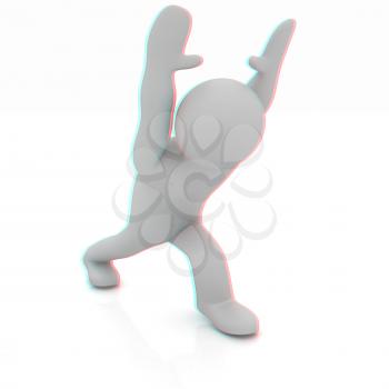 3d man isolated on white. Series: morning exercises - flexibility exercises and stretching. 3D illustration. Anaglyph. View with red/cyan glasses to see in 3D.