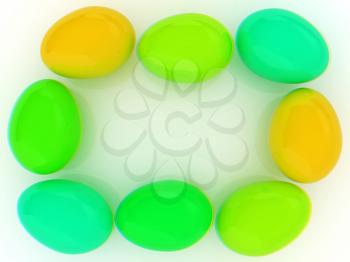 Colored Eggs on a white background. 3D illustration. Anaglyph. View with red/cyan glasses to see in 3D.