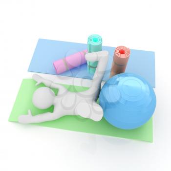 3d man on a karemat with fitness ball. 3D illustration