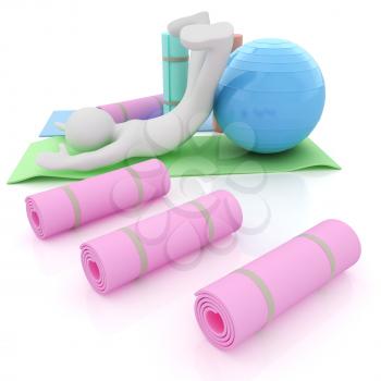 3d man on a karemat with fitness ball. 3D illustration