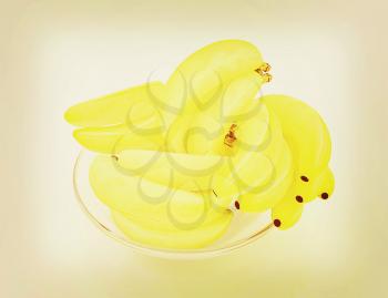 bananas on a white background. 3D illustration. Vintage style.