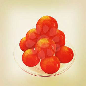 fresh peaches on a white background. 3D illustration. Vintage style.