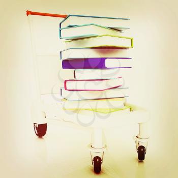 books in cart on a white background