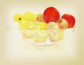 Citrus on a white background. 3D illustration. Vintage style.