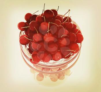 Bank of fresh cherries on a white background . 3D illustration. Vintage style.