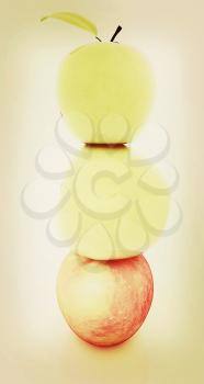 Spa still life from apples on a white background. 3D illustration. Vintage style.