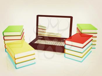 Colorful books and earth on a white background. 3D illustration. Vintage style.