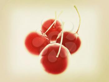 Sweet cherries on a white background. 3D illustration. Vintage style.