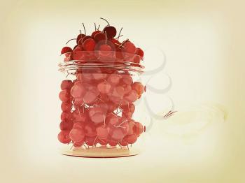 Bank of fresh cherries on a white background . 3D illustration. Vintage style.