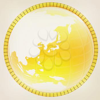 Yellow 3d globe icon with highlights on a white background. 3D illustration. Vintage style.