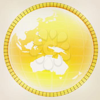 Yellow 3d globe icon with highlights on a white background. 3D illustration. Vintage style.