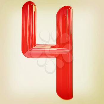 Number 4- four on white background. . 3D illustration. Vintage style.