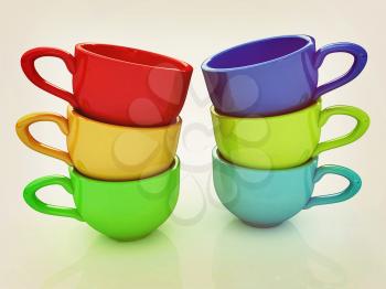 mugs on a white background. 3D illustration. Vintage style.