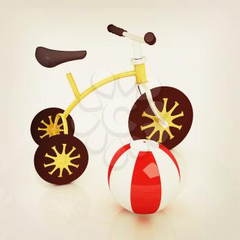 children's bike with colorful aquatic ball on white background. 3D illustration. Vintage style.