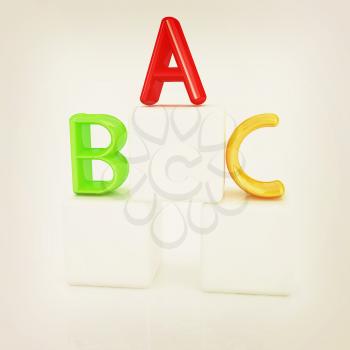 alphabet and blocks on a white background. 3D illustration. Vintage style.