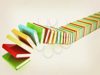 colorful real books on a white background. 3D illustration. Vintage style.