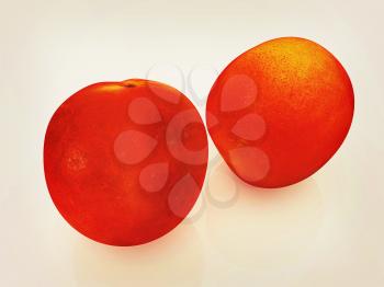 fresh peaches on a white background. 3D illustration. Vintage style.