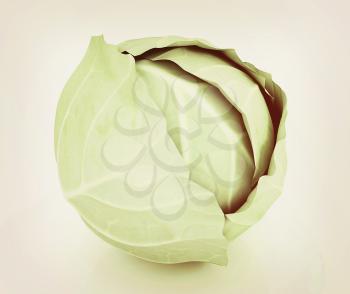 Green cabbage on a white background. 3D illustration. Vintage style.