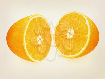 half oranges on a white background. 3D illustration. Vintage style.