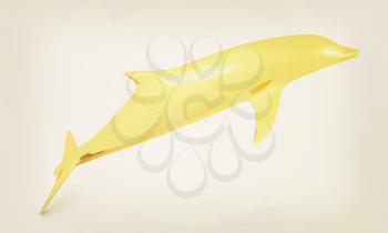 golden dolphin on a white background. 3D illustration. Vintage style.