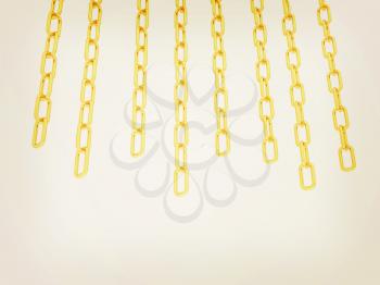 gold chains on white background - 3d illustration. 3D illustration. Vintage style.