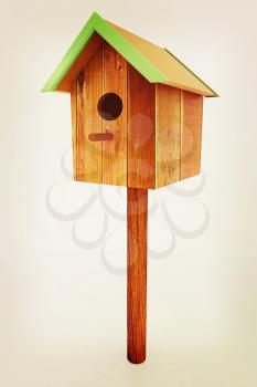 Nest box birdhouse on a white background. 3D illustration. Vintage style.