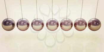 Newton's balls on white background. 3D illustration. Vintage style.