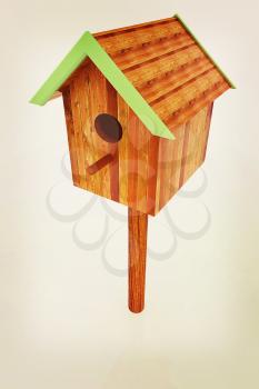 Nest box birdhouse on a white background. 3D illustration. Vintage style.