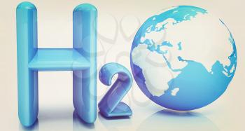 H2O. Formula of water on white background. 3D illustration. Vintage style.