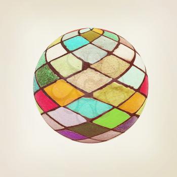 Mosaic ball on white background. 3D illustration. Vintage style.