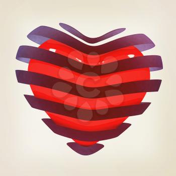 3d beautiful red glossy heart of the bands on a white background. 3D illustration. Vintage style.