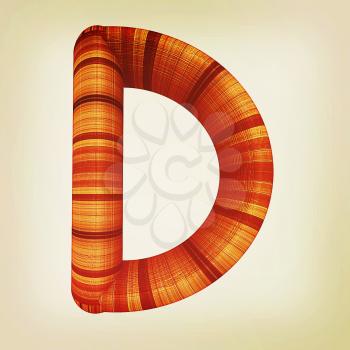 Wooden Alphabet. Letter D on a white background. 3D illustration. Vintage style.